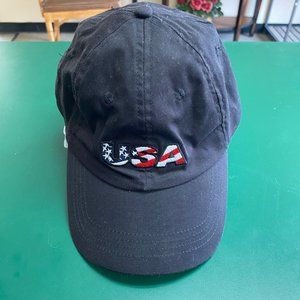 Black Canvas USA with Flag Color Background Ball Cap Hat with Adjustable Sizing